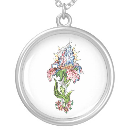 Cool praying hands flower tattoo personalized necklace