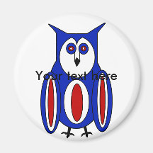 Cool red white and blue owl fridge magnets
