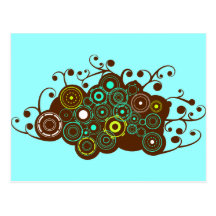 Cool retro circles & swirl brown turquoise card post cards