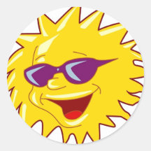 Cool Sun with Sunglasses Round Stickers