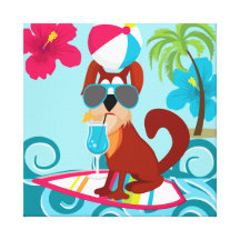 Cool Surfer Dog Surfboard Summer Beach Party Fun Canvas Prints