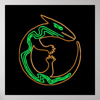 Cool Tribal Green Dragon Lizard Print by ArtisticFootprints