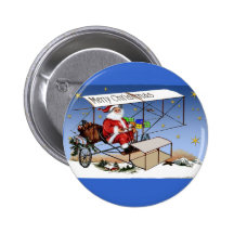 Cool Vintage Biplane Santa Claus Pinback Buttons
