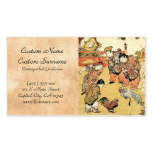 Cool vintage ukiyo-e japanese children and rooster business card templates