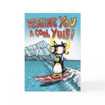 Cool Yule Surfing Penguins Holiday Greeting Card