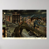 Cooper Square at Night New York City 1907 Vintage Poster