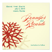 Coral Beach Save the Date Personalized Invitation