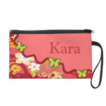 Coral Bird & Butterfly Beauty Wristlet