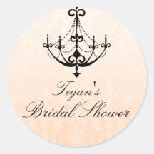 Coral & Black Chandelier Bridal Shower Sticker