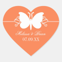 Coral Butterfly Swirls Wedding Stickers