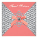 Coral Diamonds Coral Sweet 16 Birthday Party Invitations