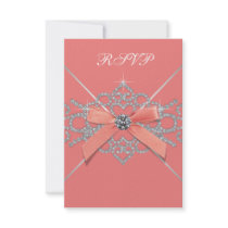 Coral Diamonds Coral Sweet 16 Birthday Party RSVP Personalised Announcement