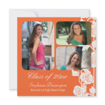 Coral floral 3 photo graduation party announcement