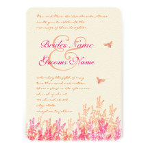Coral & Fuchsia Flower Bees Wedding Invites