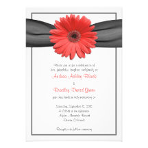 Coral Gerbera Daisy Grey Ribbon Invitation
