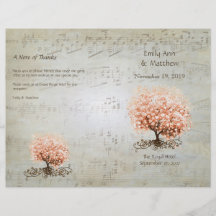 Coral Heart Leaf Tree Wedding Programs Personalised Flyer
