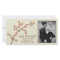 Coral/Ivory Cherry Blossom Save the Date Photocard