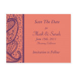 Coral Paisley Pattern Save The Date postcards