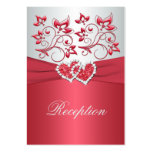 Coral Pink and Grey Floral Hearts Enclosure Card Business Cards