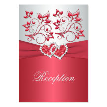 Coral Pink and Grey Floral Hearts Enclosure Card Business Cards