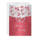 Coral Pink and Grey Floral Hearts Wedding Invite invitations