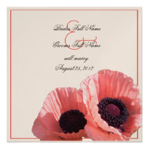 Coral Pink Poppies Personalised Invite