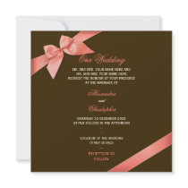 Coral Red Ribbon Wedding Announcement 2