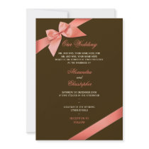 Coral Red Ribbon Wedding Announcement 2