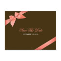 Coral Red Ribbon Wedding Save the Date 2 postcards
