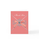 Coral White Diamonds Coral Bow Thank You Cards