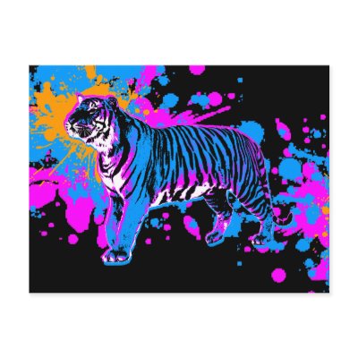 Corey Tiger '80s Retro Paint Splatter Tiger Post Card by COREYTIGER