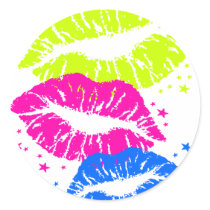Corey Tiger 80s Vintage Lips & Stars Kisses Round Stickers
