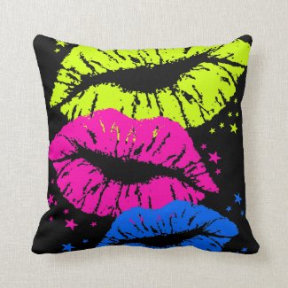 Corey Tiger 80s Vintage Retro Neon Lips Pillows
