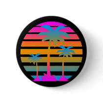 COREY TIGER RETRO SUNSET PALM TREES PINBACK BUTTONS