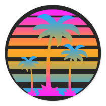 COREY TIGER RETRO SUNSET PALM TREES ROUND STICKER