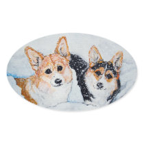 Corgi Christmas Oval Stickers