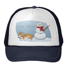 Corgi Steals Snowman's Arm Mesh Hat