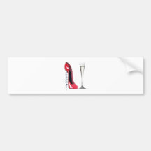 Corkscrew Heel Red Stiletto Shoe Champagne Flute Bumper Sticker