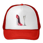 Corkscrew Heel Red Stiletto Shoe Champagne Flute Trucker Hat