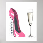 Corkscrew Pink Stiletto and Champagne Poster