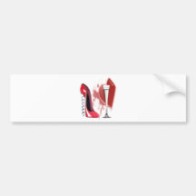 Corkscrew Red Stiletto Shoe, Champagne and Heart Bumper Sticker