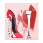 Corkscrew Red Stiletto Shoe, Champagne Flute and H Stretched Canvas Prints