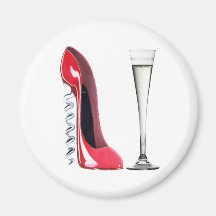 Corkscrew Stiletto Shoe and Champagne Flute Glass Fridge Magnet