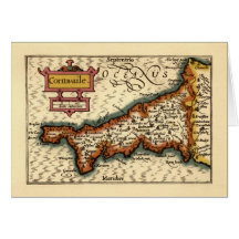 "Cornwaile" Cornwall County Map, England Greeting Card