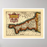"Cornwaile" Cornwall County Map, England posters