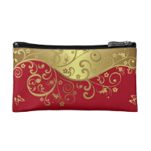 Cosmetic Bag--Red  & Gold Swirls