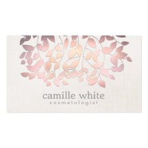 Cosmetology Faux Pink Foil Leaves Linen Look Business Card Templates