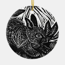 Cottontail Rabbit - block print Ornaments