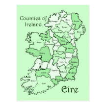 Counties of Ireland Map Post Card