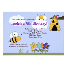 Country Bumble Bees 5x7 Beehive Birthday Invite